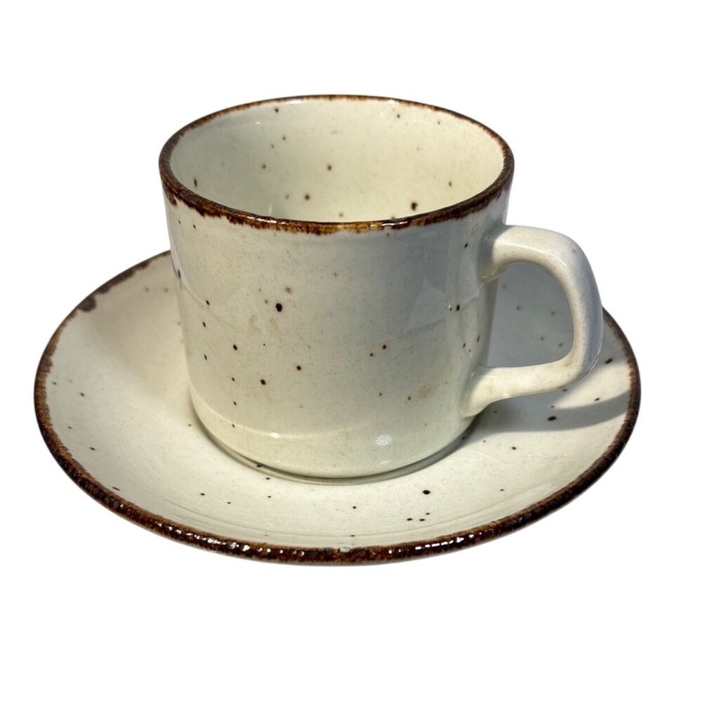 J&G Meakin LifeStyle Cup & Saucer Speckled Ceramic Brown Edge